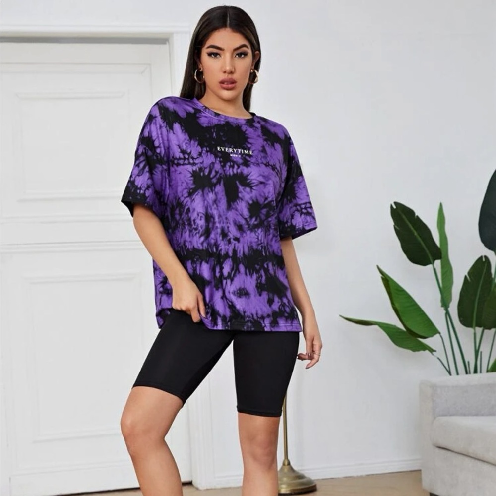 Drop Shoulders Letter Graphic Tie Dye Tee
